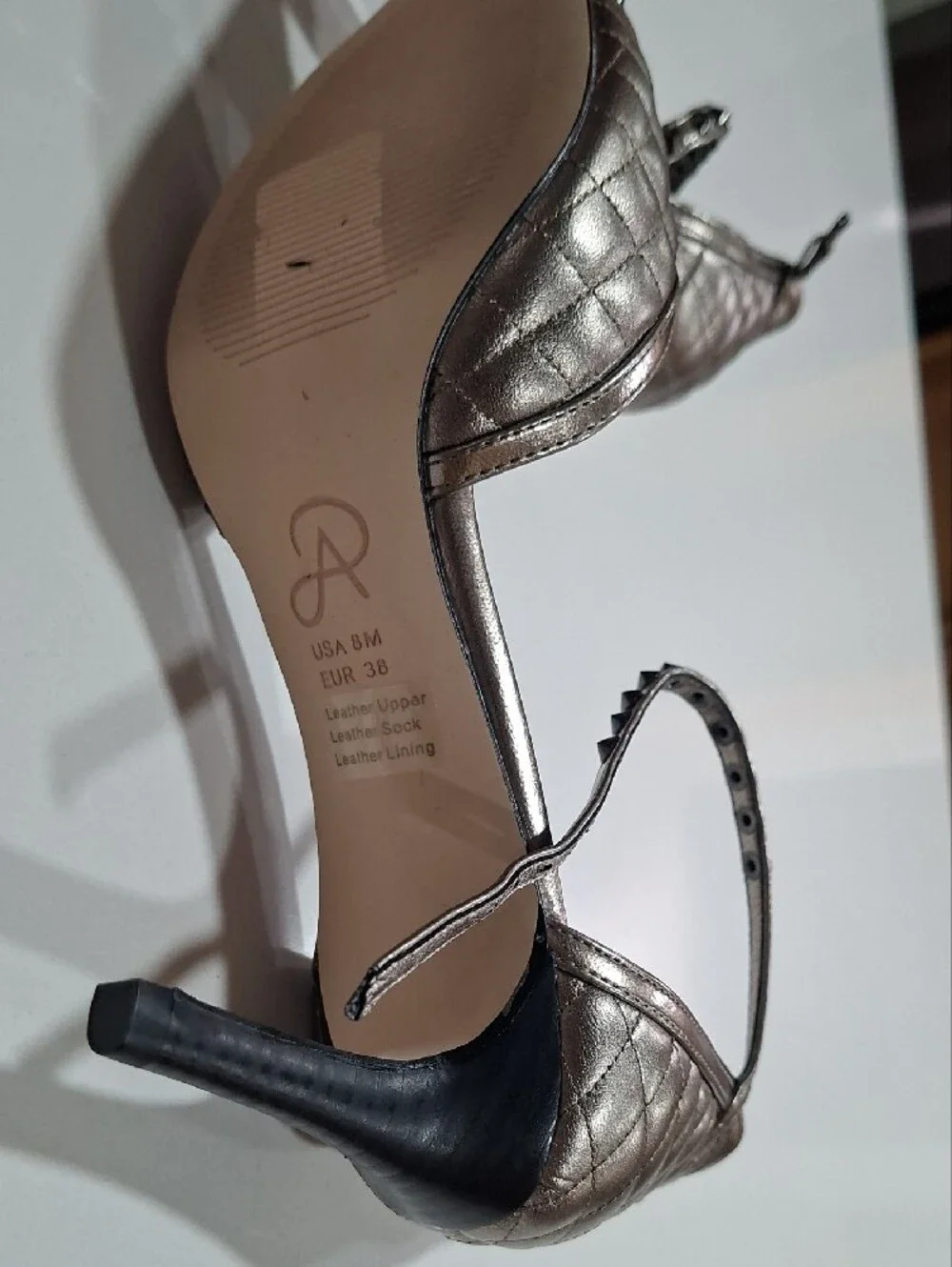 Metallic Quilted Pointed-Toe D'Orsay Heels with Studded Toe